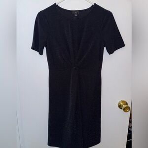 Black Ann Taylor Factory Sparkle Twist Short Sleeve Dress, xsp petite